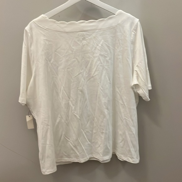 Two 2 Scalloped Neck Tee Shirts 100% Pima Cotton Size 2X White NWT Striped Green - Picture 8 of 12